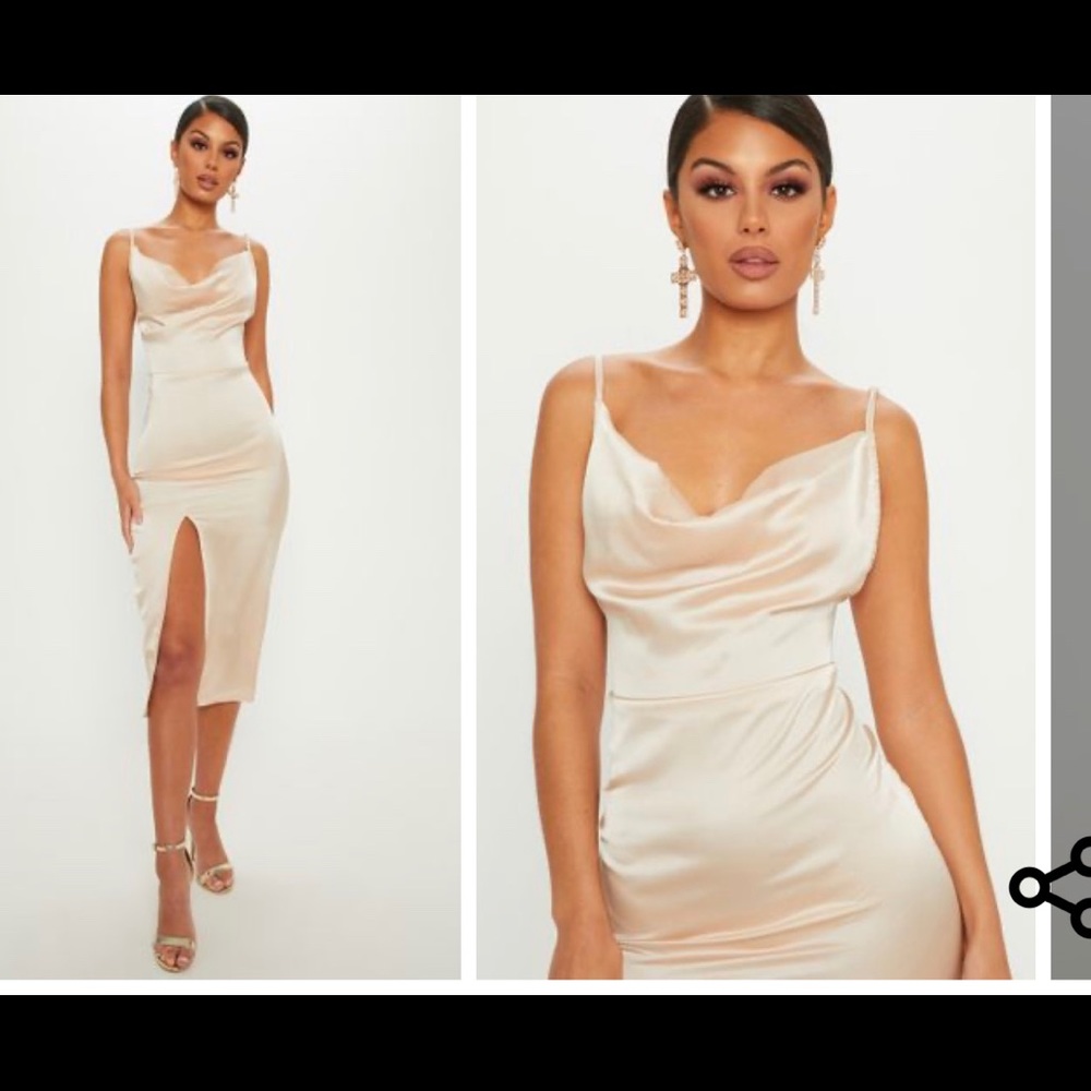 Slip on satin dress in gold/baige color